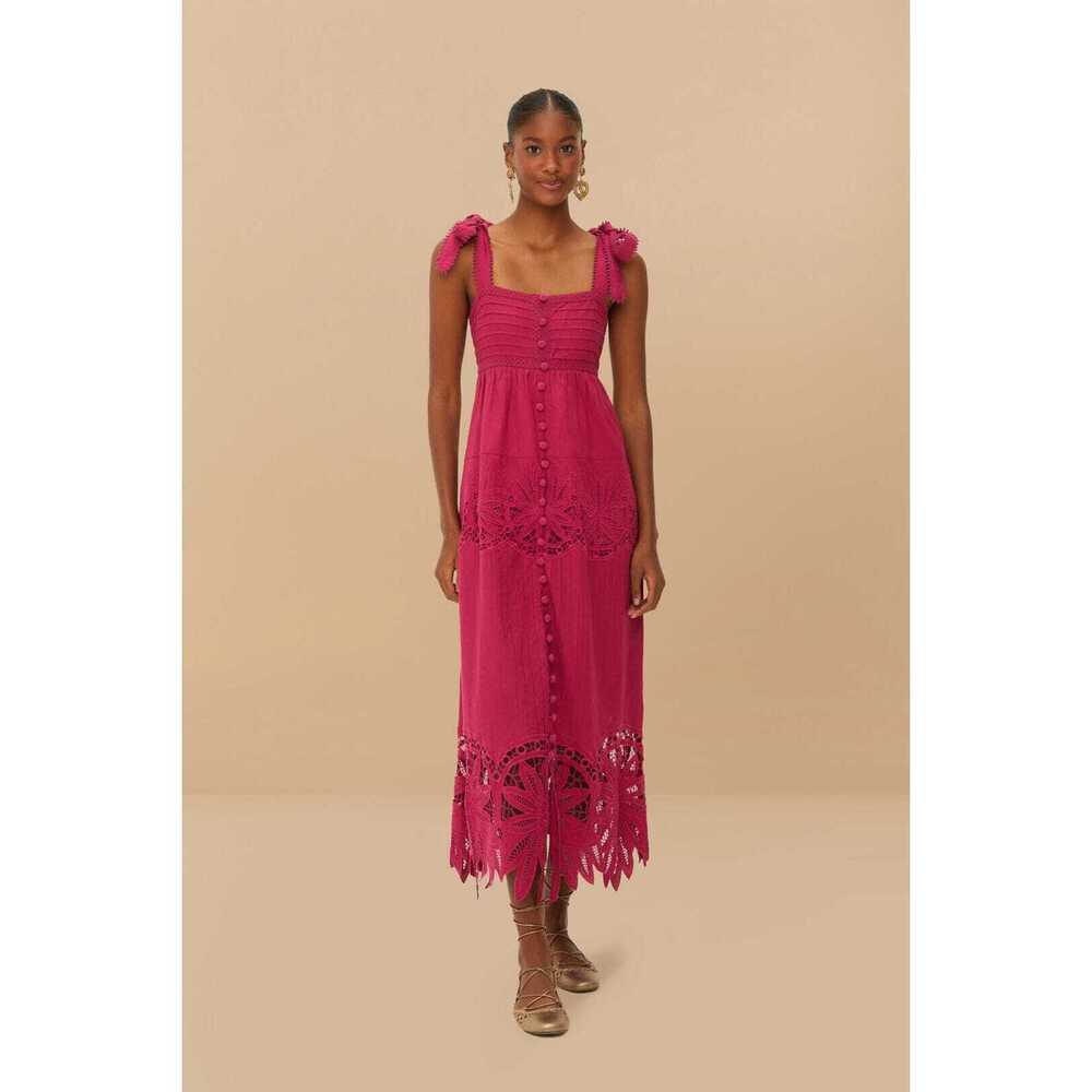 FARM Rio Fuchsia Tie-Shoulder Midi Dress